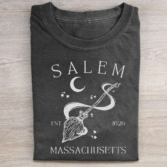 Salem Massachusetts Witch Hat Moon Stars Graphic Print T-Shirt