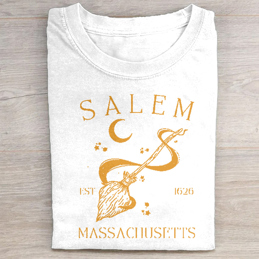 Salem Massachusetts Witch Hat Moon Stars Graphic Print T-Shirt