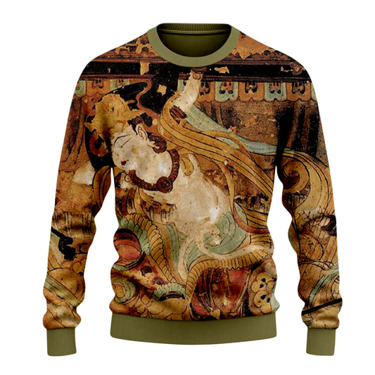 Vintage Dunhuang Art Design Crewneck Sweater