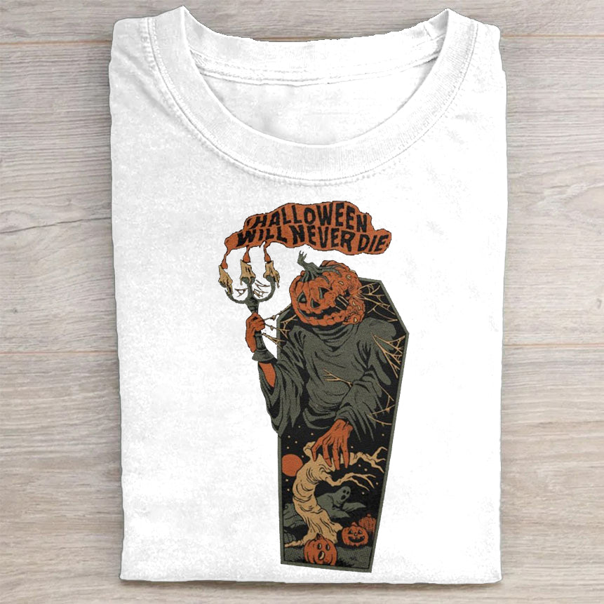 Halloween Pumpkin Coffin Skeleton Graphic T-Shirt