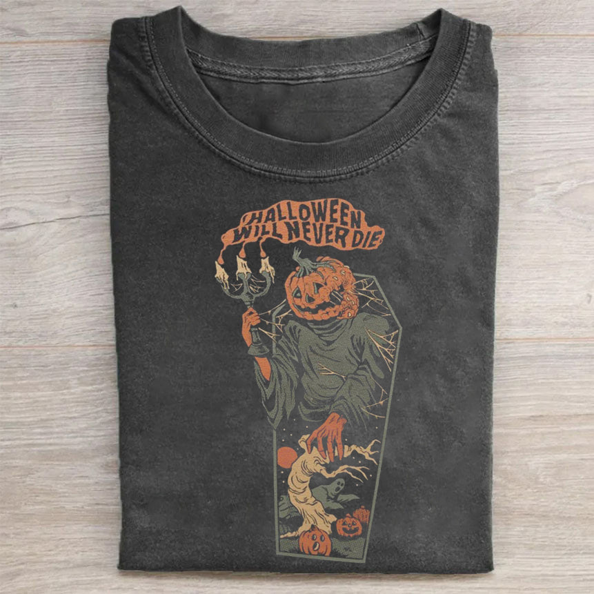 Halloween Pumpkin Coffin Skeleton Graphic T-Shirt