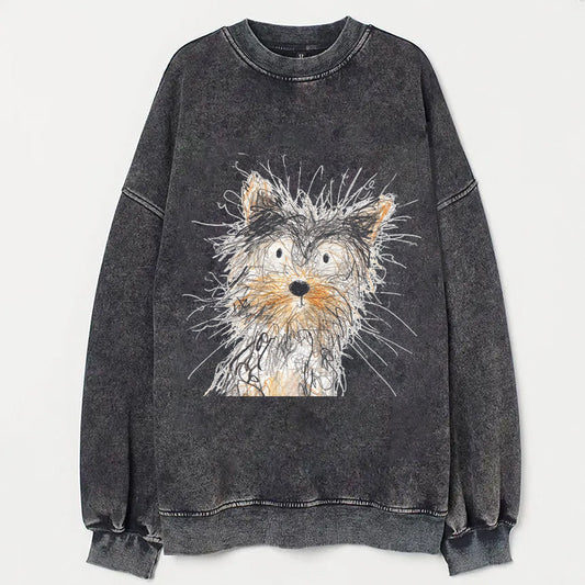 Scrawled Puppy Art Cute Dog Print Casual Sweatshirt