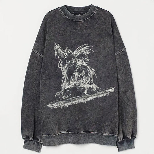 Scrawled Puppy Art Cute Dog Print Casual Sweatshirt