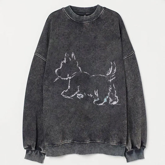 Cute Dog Scrawled Puppy Art Print Casual Sweatshirt