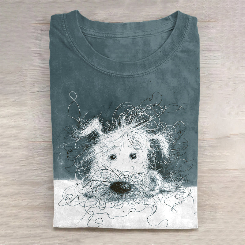 Cute Dog Scrawled Puppy Art Print Casual Short Sleeve T-Shirt