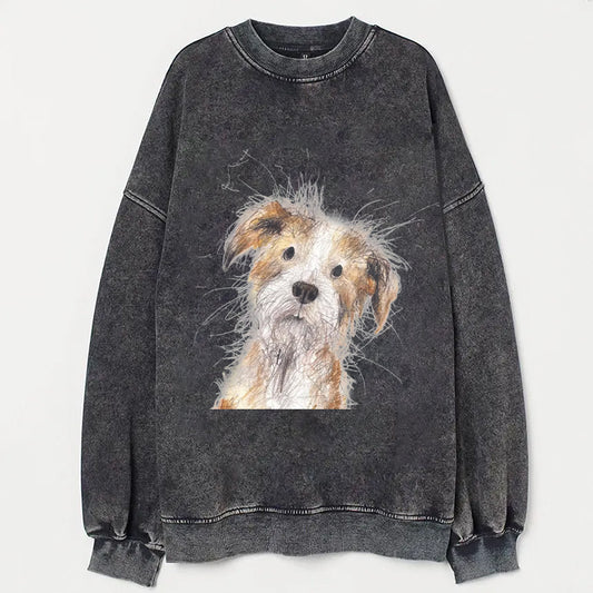 Cute Dog Art Scrawled Puppy Print Casual Sweatshirt