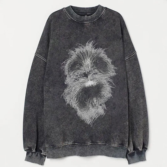 Fuzzy Dog Face Paw Art Print Casual Sweatshirt