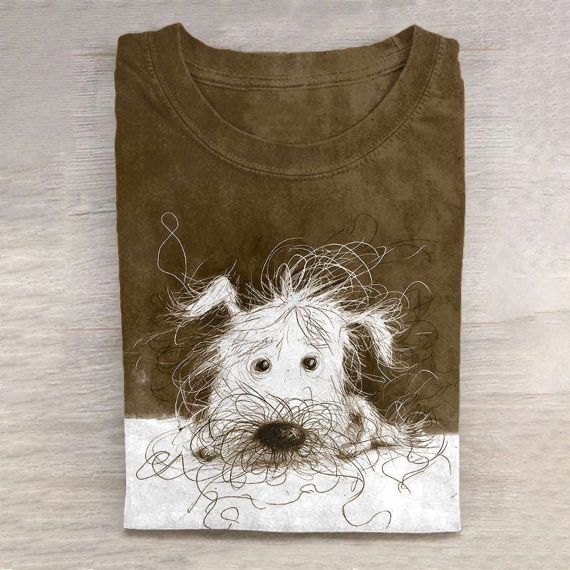 Cute Dog Scrawled Puppy Art Print Casual Short Sleeve T-Shirt