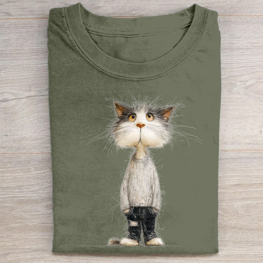 Cute Cat in Sweater Graphic Print T-Shirt