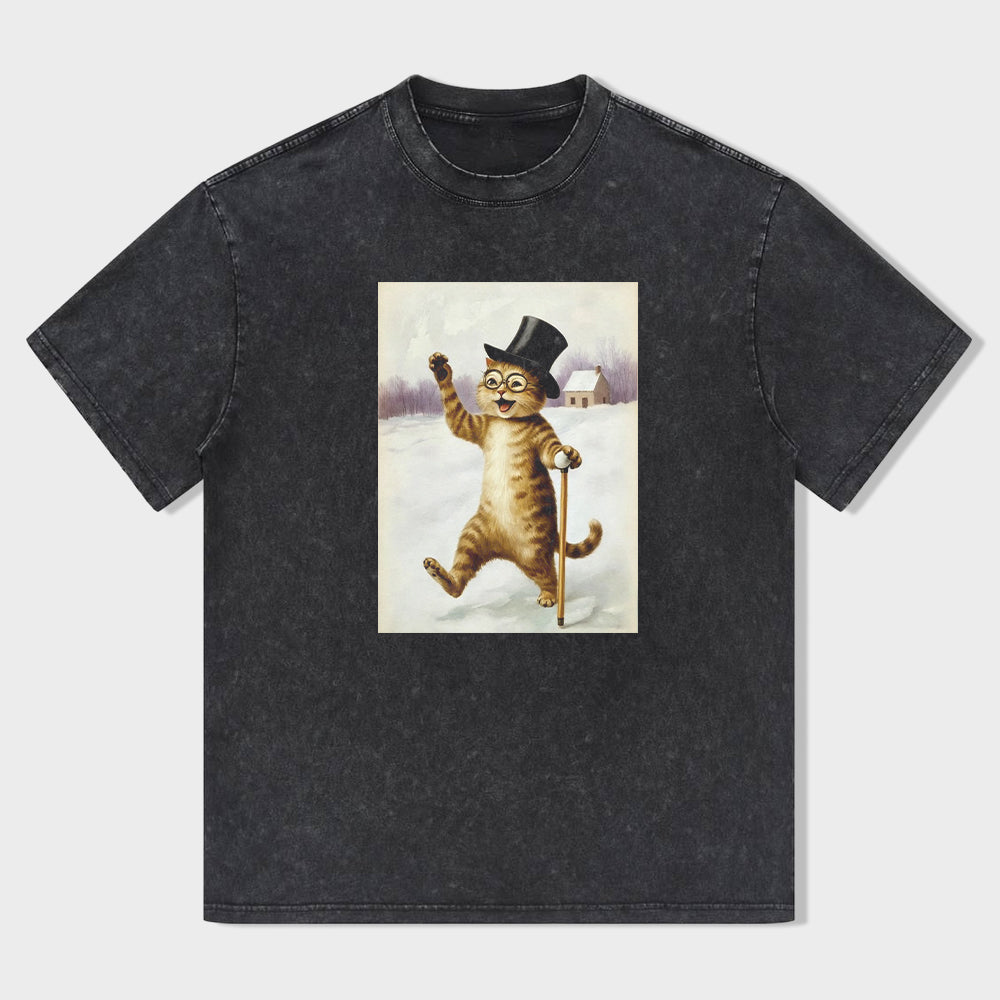 Funny Cat in Top Hat and Cane Graphic T-Shirt