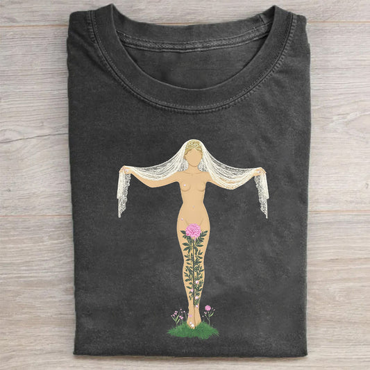 Vintage Black T-Shirt with Abstract Art Print