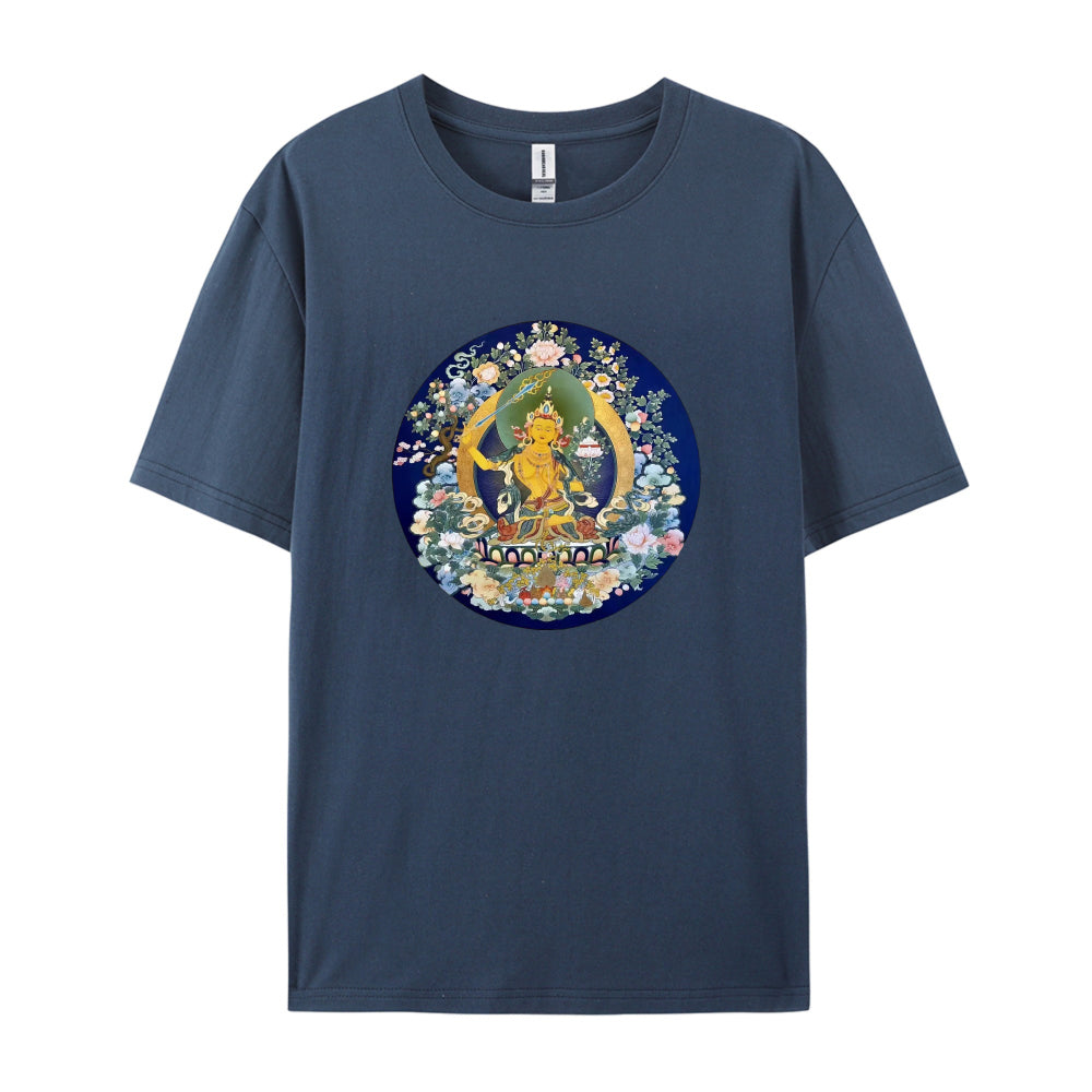 Buddhist Thangka Art T-Shirt  Golden Buddha Design  Spiritual Meditation Clothing  Unique Tibetan Mandala Graphic Tee  Unisex Casual Wear  Comfortable Cotton Material  Ideal for Yoga and Mindfulness Practitioners