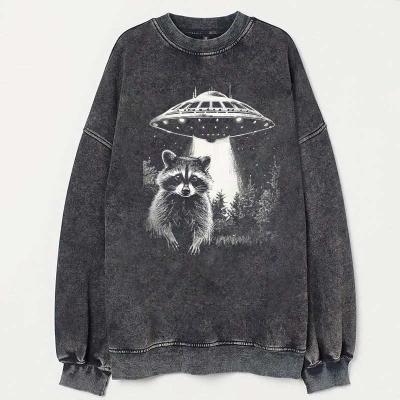 Raccoon Taking Selfie with UFOs Funny T-Shirt/Sweatshirt - heygraff