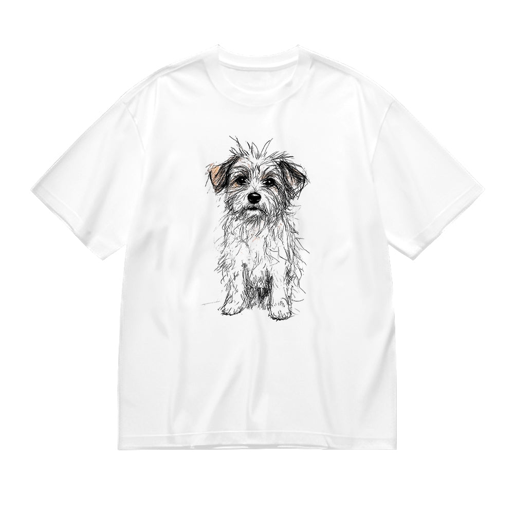 Cute Dog Sketch Print Casual T-Shirt