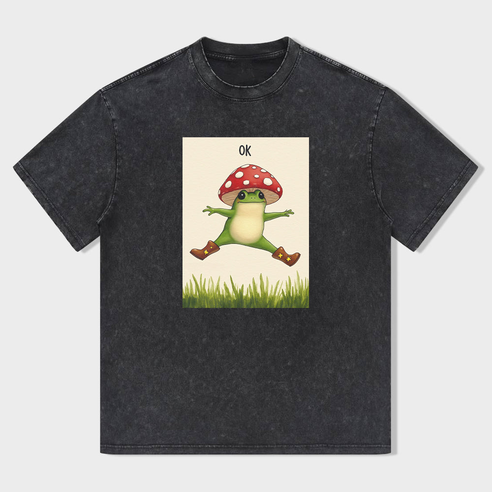 Frog with Mushroom Graphic Print Men's Casual T-Shirt