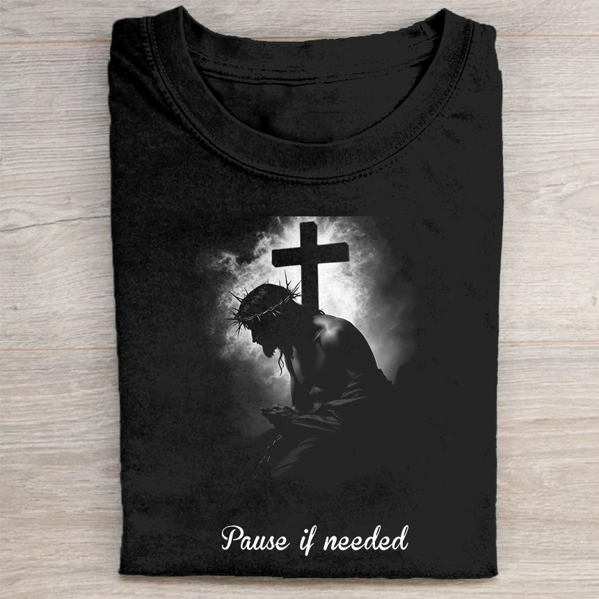 Pause If Needed Cross Graphic Black T-Shirt