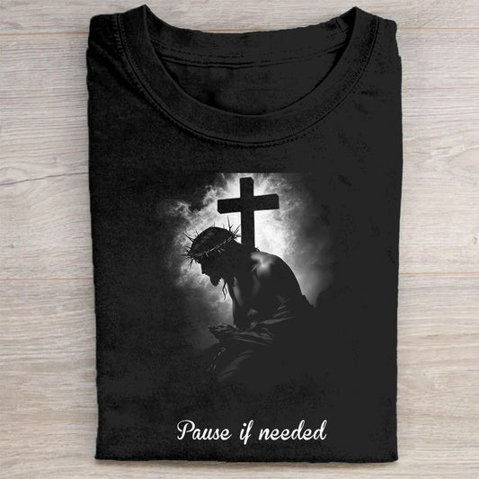 Pause If Needed Cross Graphic Black T-Shirt