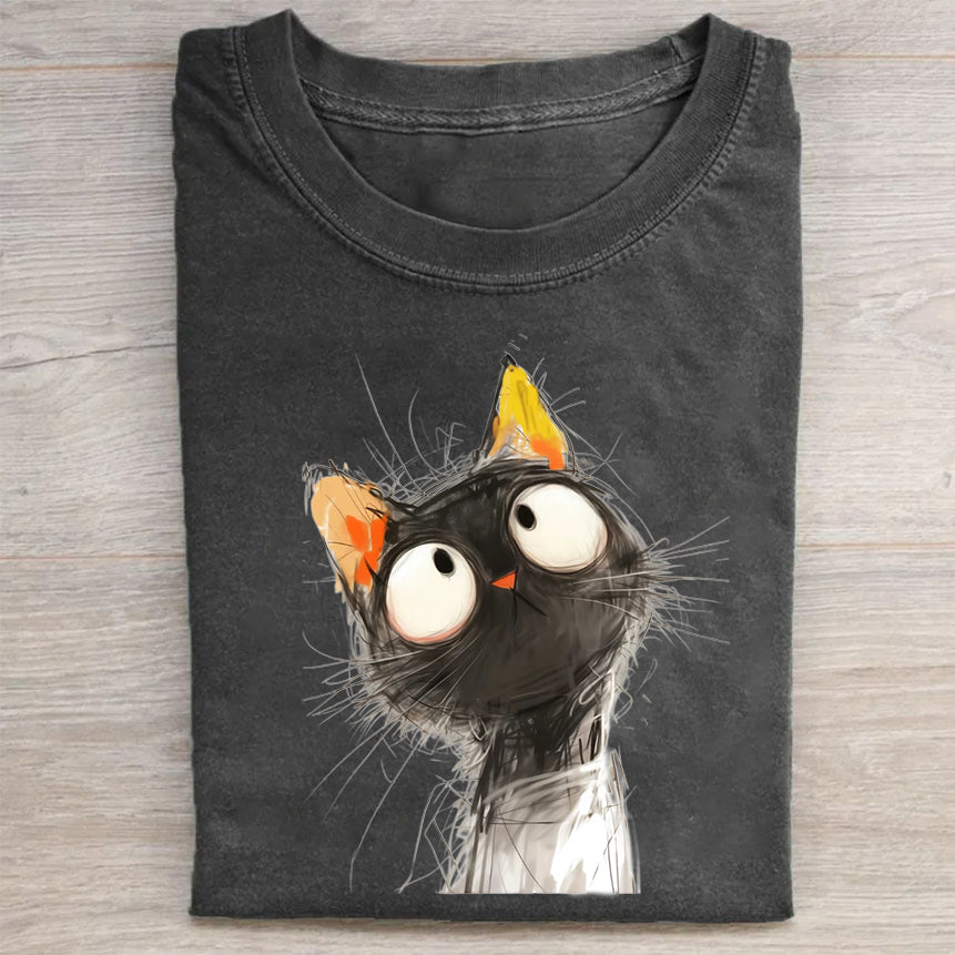 Cute Cat with Big Eyes Graphic Print T-Shirt