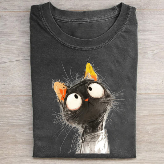 Cute Cat with Big Eyes Graphic Print T-Shirt