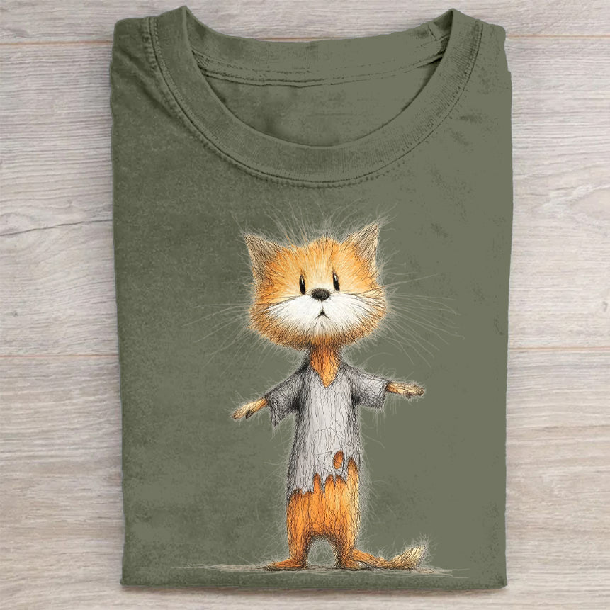 Cute Cat in Robe Graphic Print T-Shirt