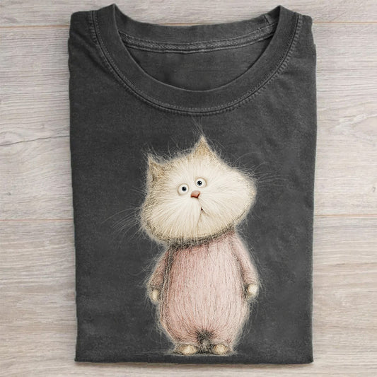 Cute Fluffy Cat Illustration Graphic T-Shirt