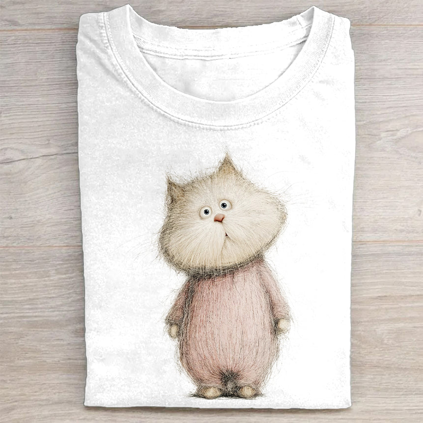 Cute Fluffy Cat Illustration Graphic T-Shirt