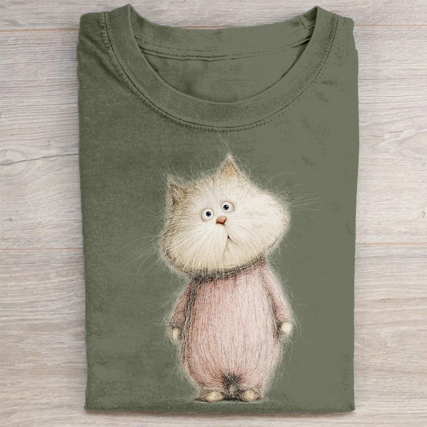 Cute Fluffy Cat Illustration Graphic T-Shirt