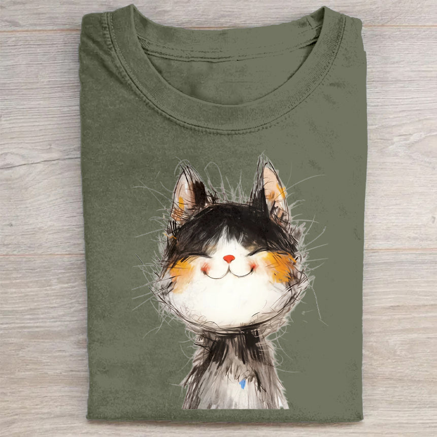 Cute Cat Face Print Graphic T-Shirt
