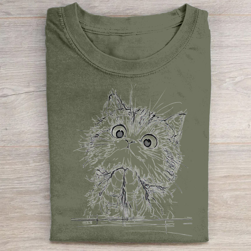 Cute Cat Face Graphic Print T-Shirt