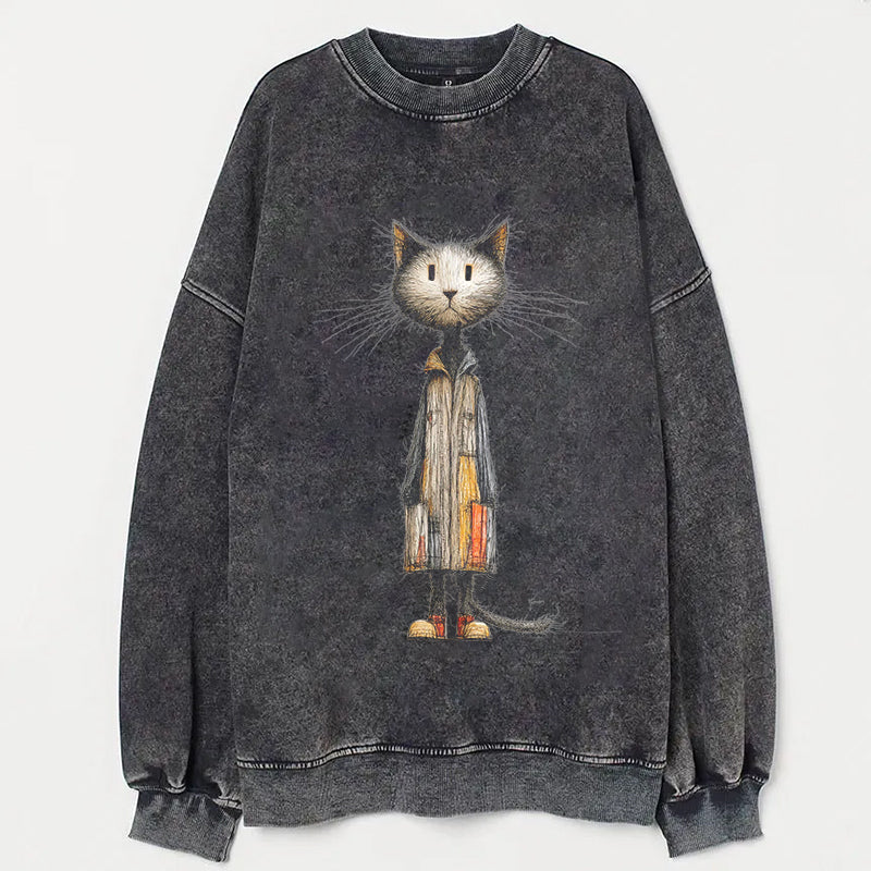 Chic Cat in Coat with Briefcase Graphic Print Sweatshirt