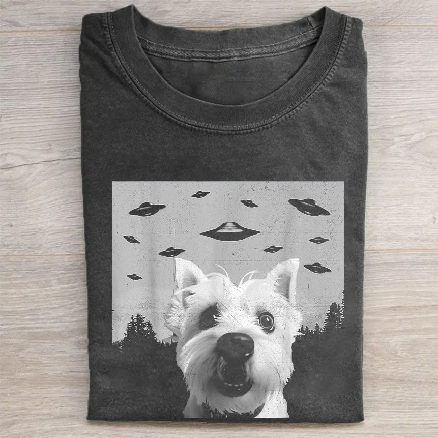 West Highland Taking Selfie with UFOs Funny T-Shirt - heygraff