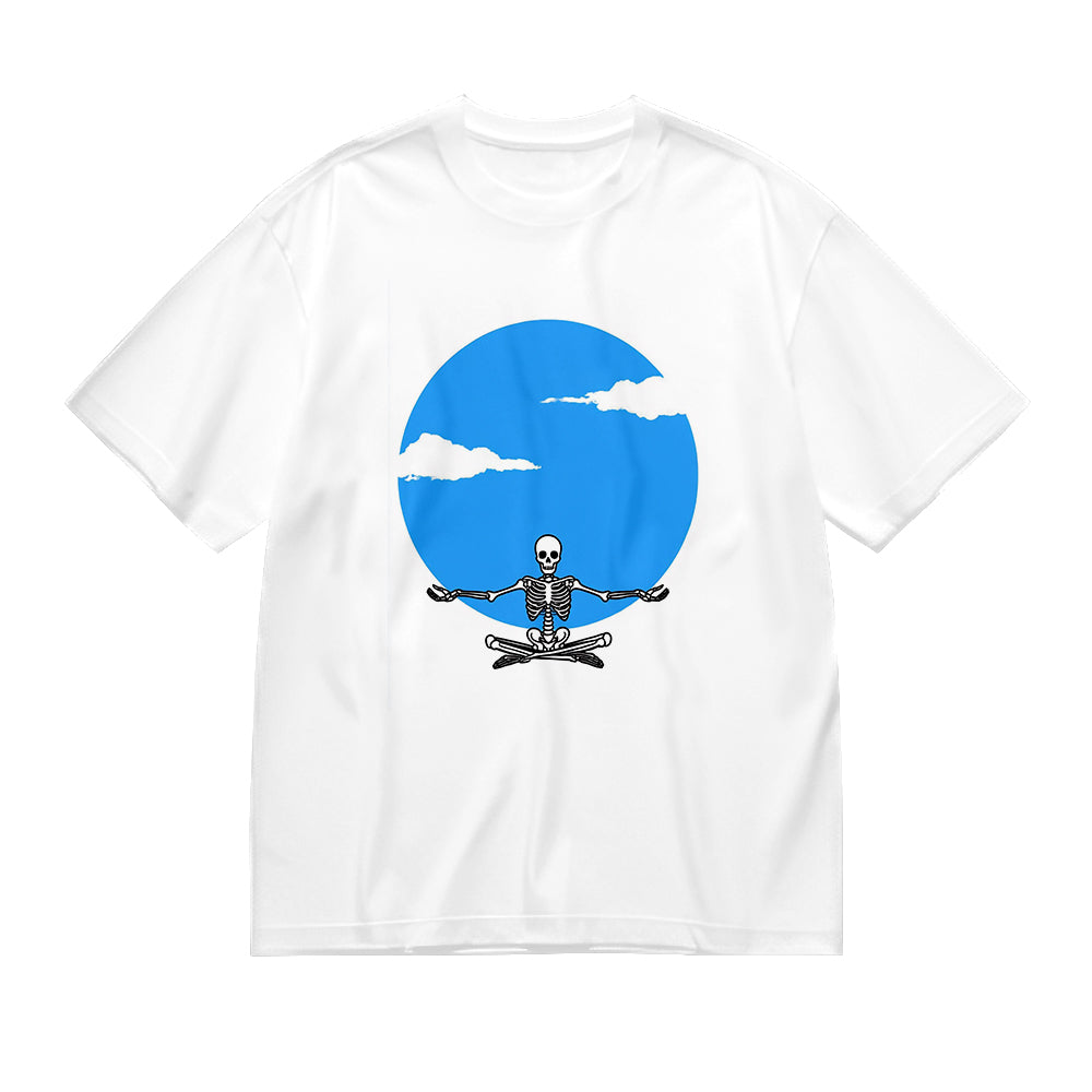 Skeleton Surfing Under Blue Sky Graphic T-Shirt