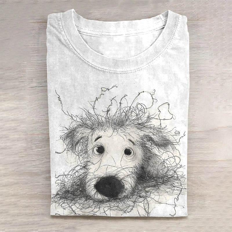 Scrawled Puppy  Dog Art Print Casual Short Sleeve T-Shirt