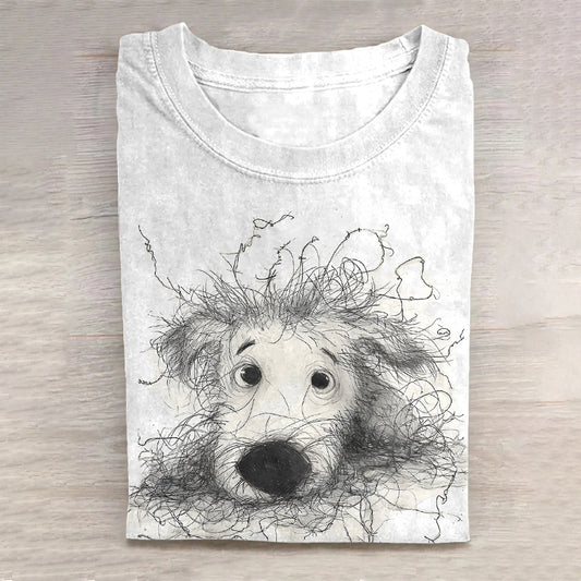 Scrawled Puppy  Dog Art Print Casual Short Sleeve T-Shirt