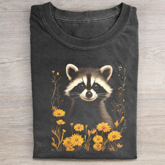 Cute Raccoon with Sunflowers Graphic T-Shirt