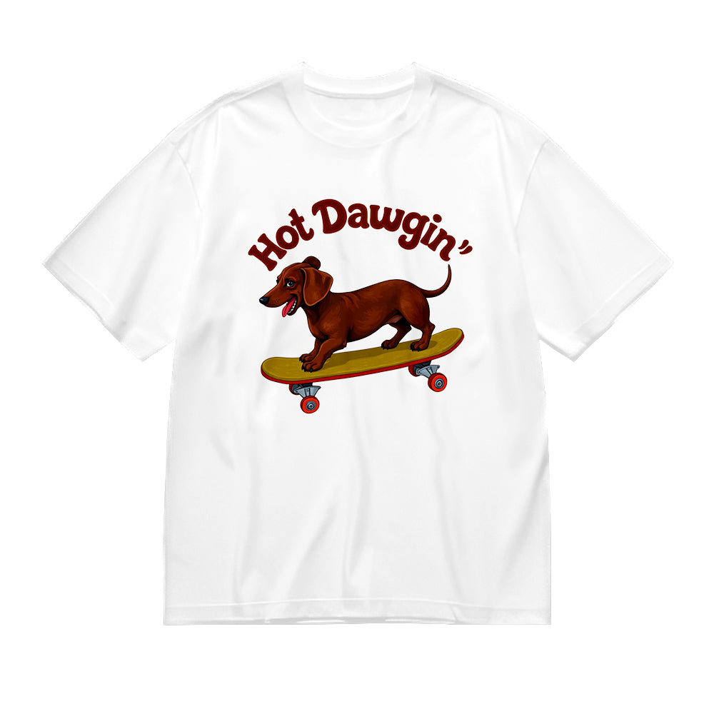 Hot Dawgin' Dachshund Skateboard Graphic T-Shirt