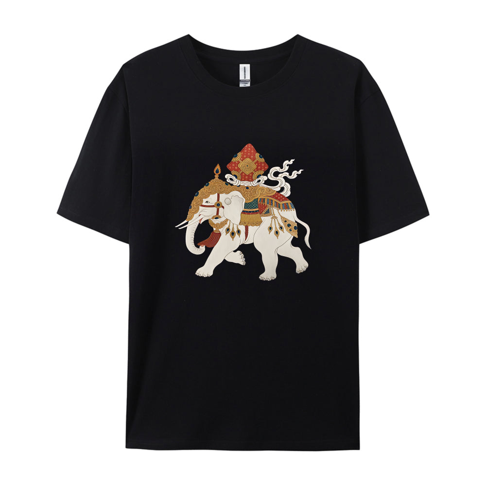 Traditional Asian Elephant Rider Artwork Graphic T-Shirt for Men Women Unisex