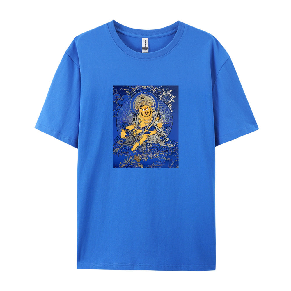 Buddhist Thangka Art T-Shirt  Blue and Gold Buddha Design  Spiritual Meditation Clothing  Unique Graphic Tee for Men Women  Comfortable Cotton Top  Traditional Tibetan Style Apparel