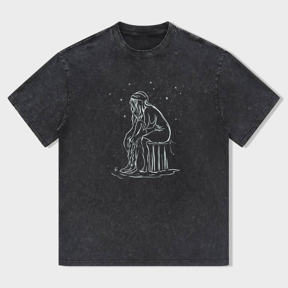 Men's Graphic T-Shirt with Celestial Thinker Design Black Cotton Tee