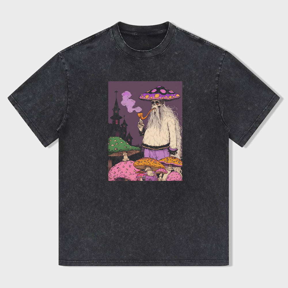 Mushroom Wizard Graphic T-Shirt for Men - Fantasy Art Design Tee with Magical Forest Scene and Enchanted Mushrooms