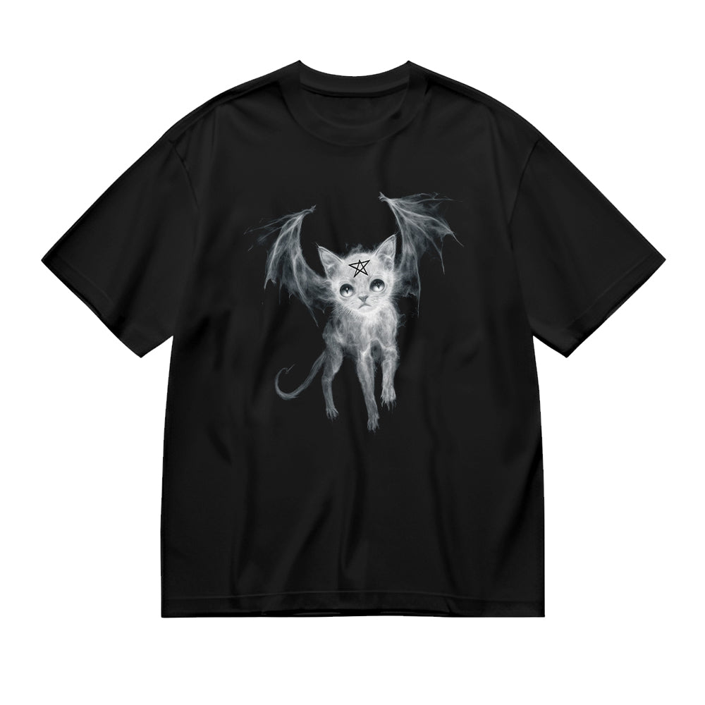 Gothic Cat with Wings Graphic T-Shirt