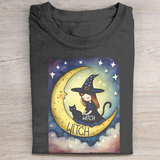 Cute Witch Moon Graphic T-Shirt