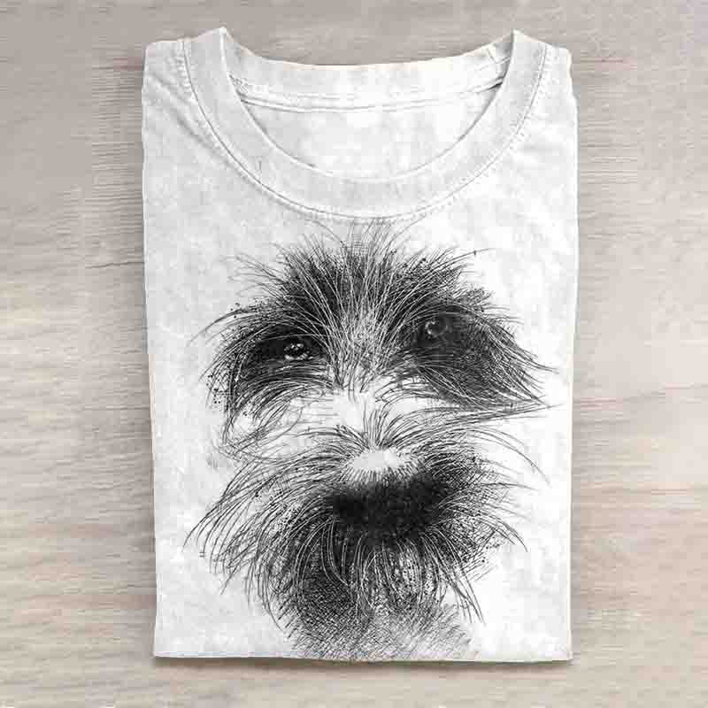 Fuzzy Dog Face Paw Art Print Casual Short Sleeve T-Shirt