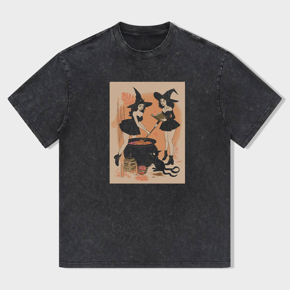 Witch Graphic Print Vintage Black T-Shirt
