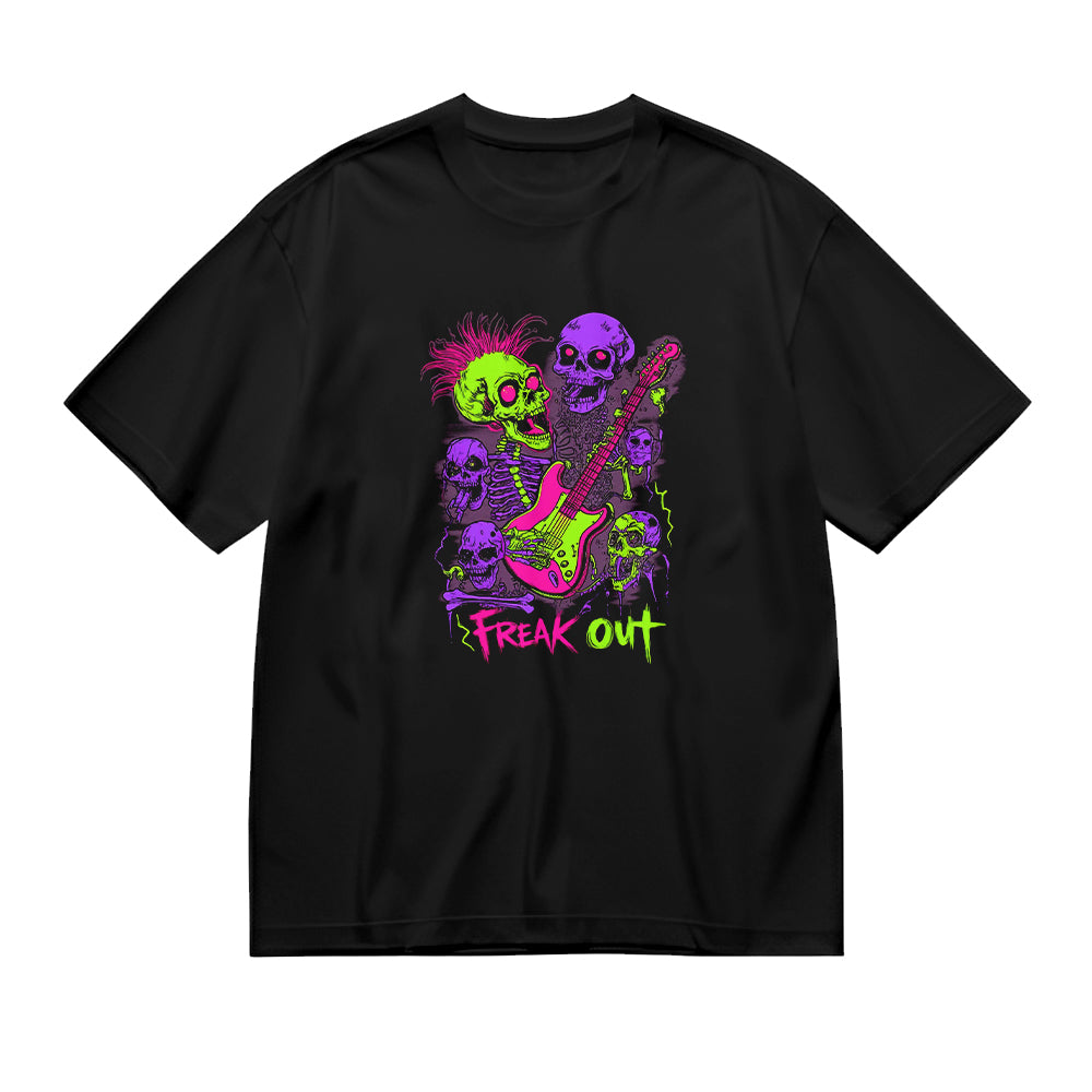 Freak Out Neon Skull Graphic T-Shirt