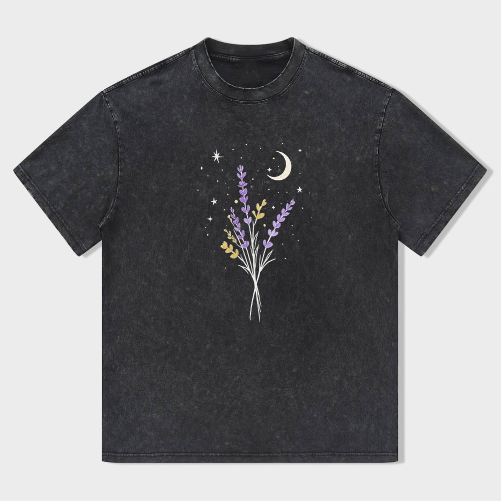 Lavender Moon Night Sky Graphic Tee Women's Casual Short Sleeve T-Shirt