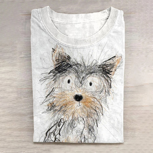 Scrawled Puppy Art Cute Dog Print Casual Short Sleeve T-Shirt