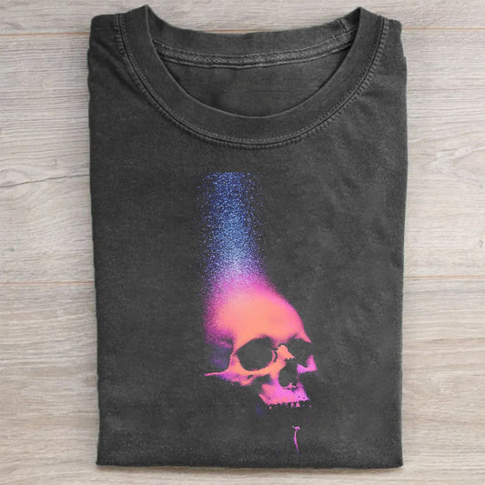 Skull Graphic T-Shirt with Gradient Print for Men Women Casual Short Sleeve Tee