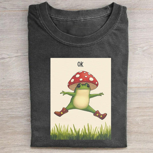 Frog with Mushroom Graphic Print Men's Casual T-Shirt