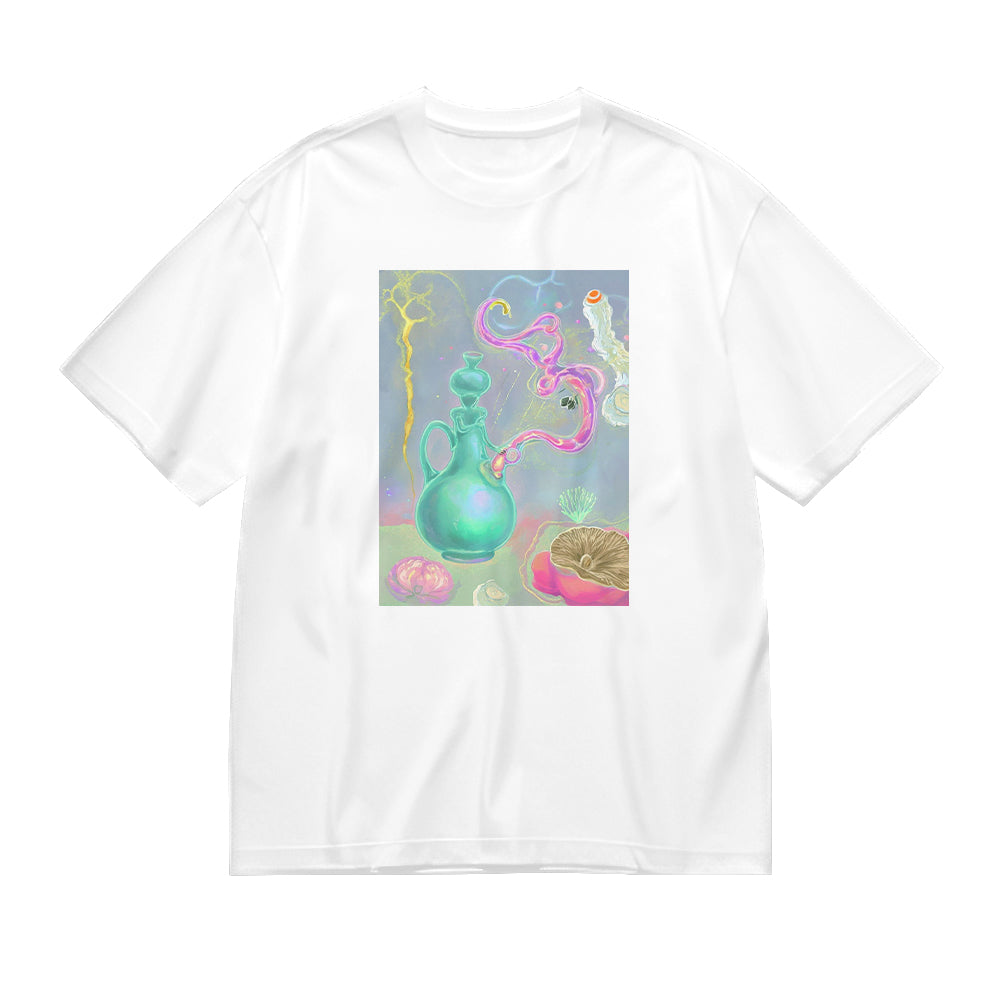 Unisex T-Shirt White Magical Vase with Star Wand and Phoenix Print for Casual Wear